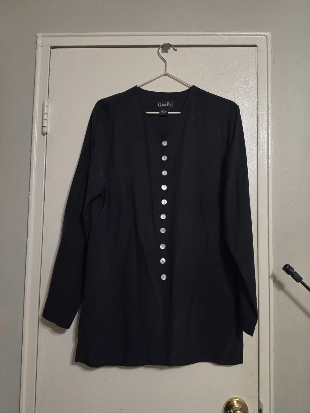 Rafaella Black Long-Sleeve Button Front Women's Top
